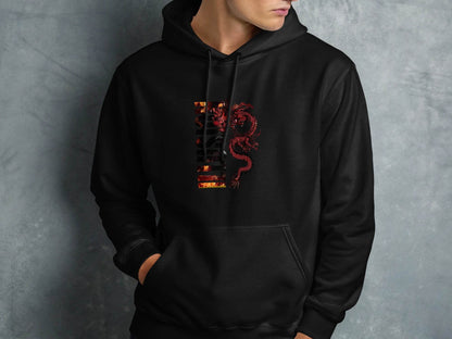 EUSTIS Dragon with Fire Text Graphic Print Design Hoodie - Design & Vybe