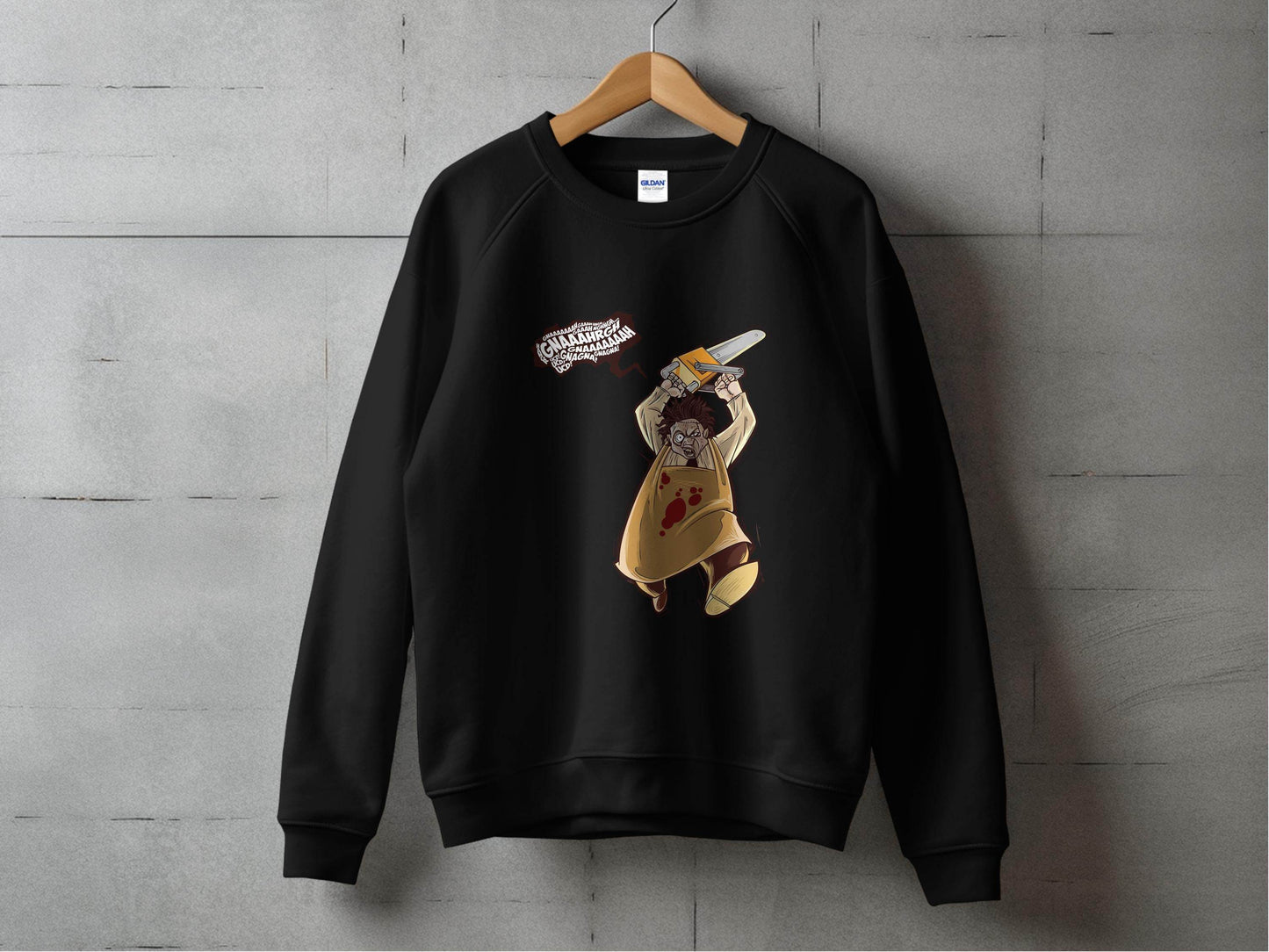 Horror Movie Villain with Chainsaw Illustration Sweater - Design & Vybe