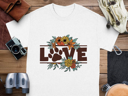 Floral Love Paw Print Design Graphic Flower Design T-Shirt - Design & Vybe