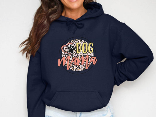 Dog Mama Paw Print On Leopard Print Background Hoodie - Design & Vybe