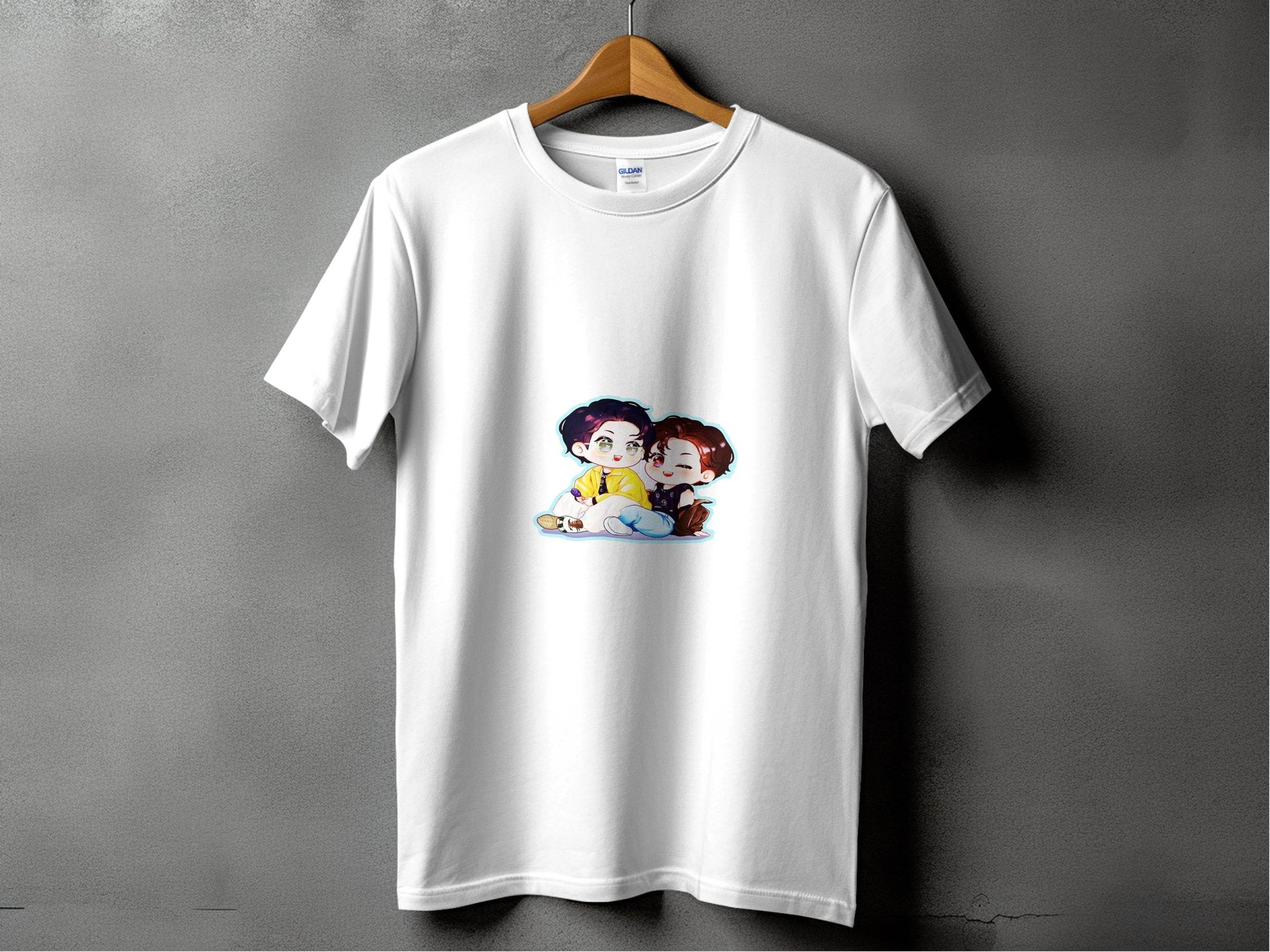 Two Boys Cute Cartoon Sitting Together Art On T-Shirt - Design & Vybe