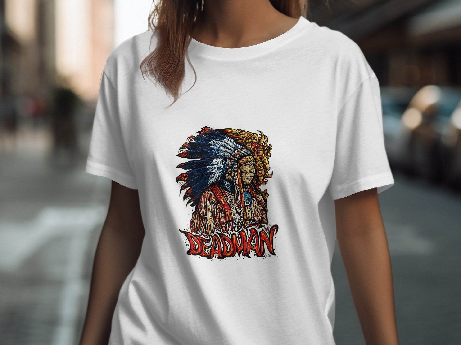Deadman Portrait with Native American Headdress T-Shirt - Design & Vybe