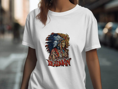 Deadman Portrait with Native American Headdress T-Shirt - Design & Vybe