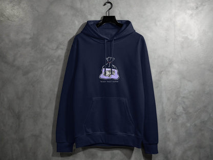 Never Trust Human Fish Skeleton Plastic Bag Design Hoodie - Design & Vybe