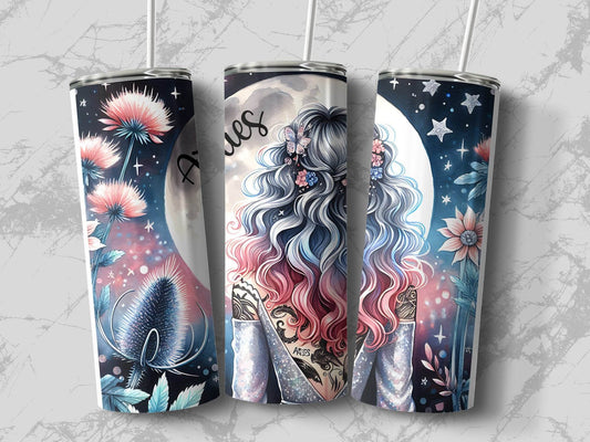 Aries Zodiac Sign Woman In Front Of The Moon Art Tumbler - Design & Vybe