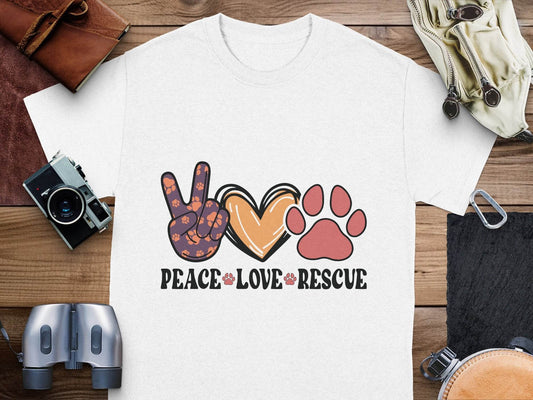 Peace Love Rescue Dog Paw Heart Pet Lover Graphic T-Shirt - Design & Vybe