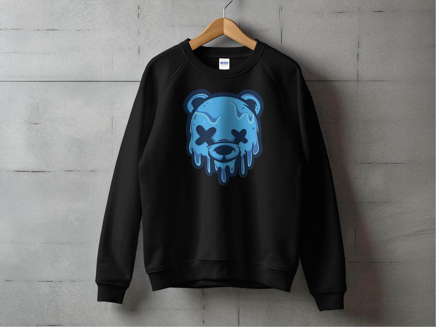 Cool Blue Graffiti Melting Dead Mad Bear Graphic Sweater - Design & Vybe