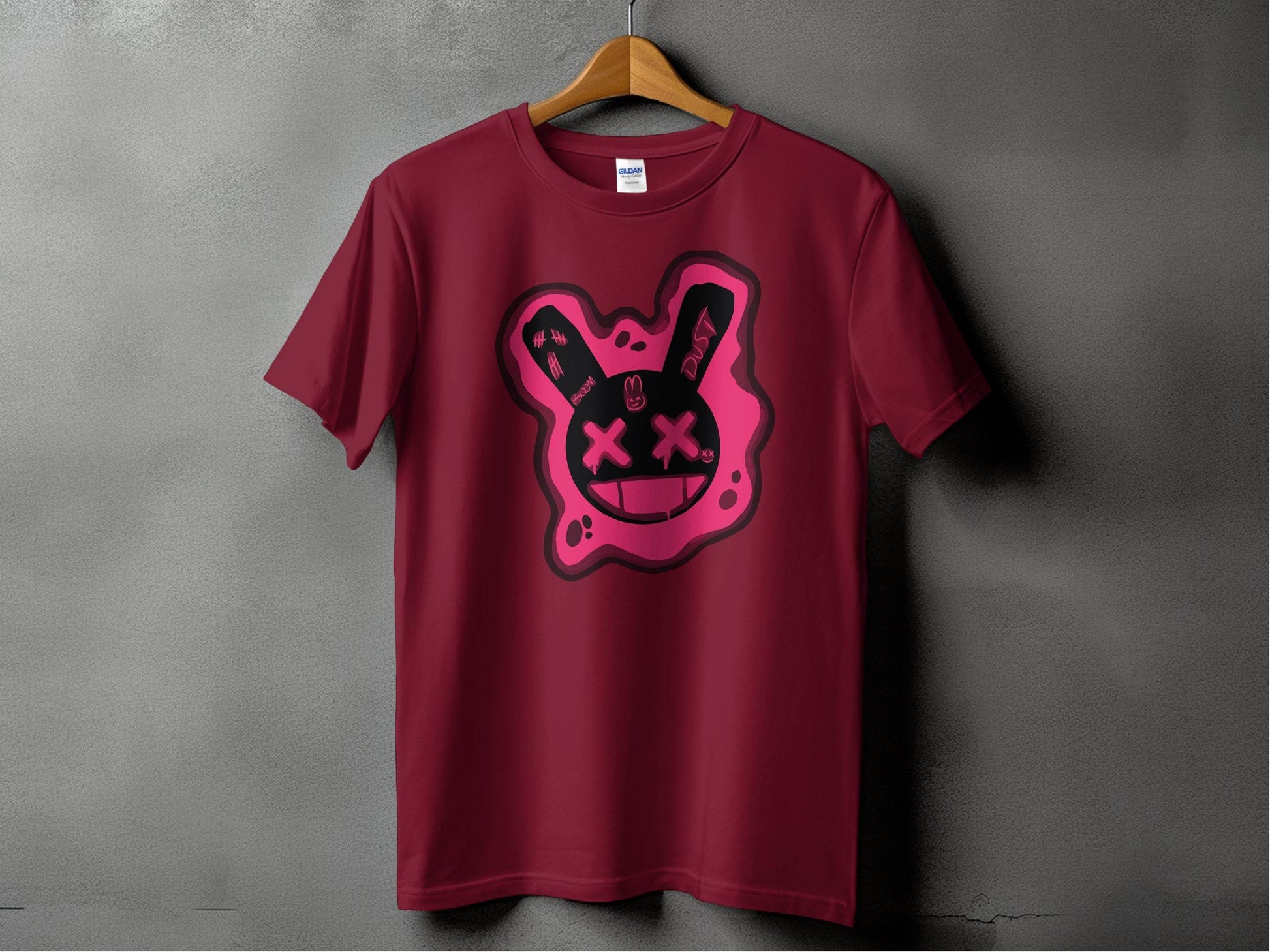 Unique Red Pink Dripping Rabbit Bunny Dead Smiley Face Graphic T-shirt - Design & Vybe