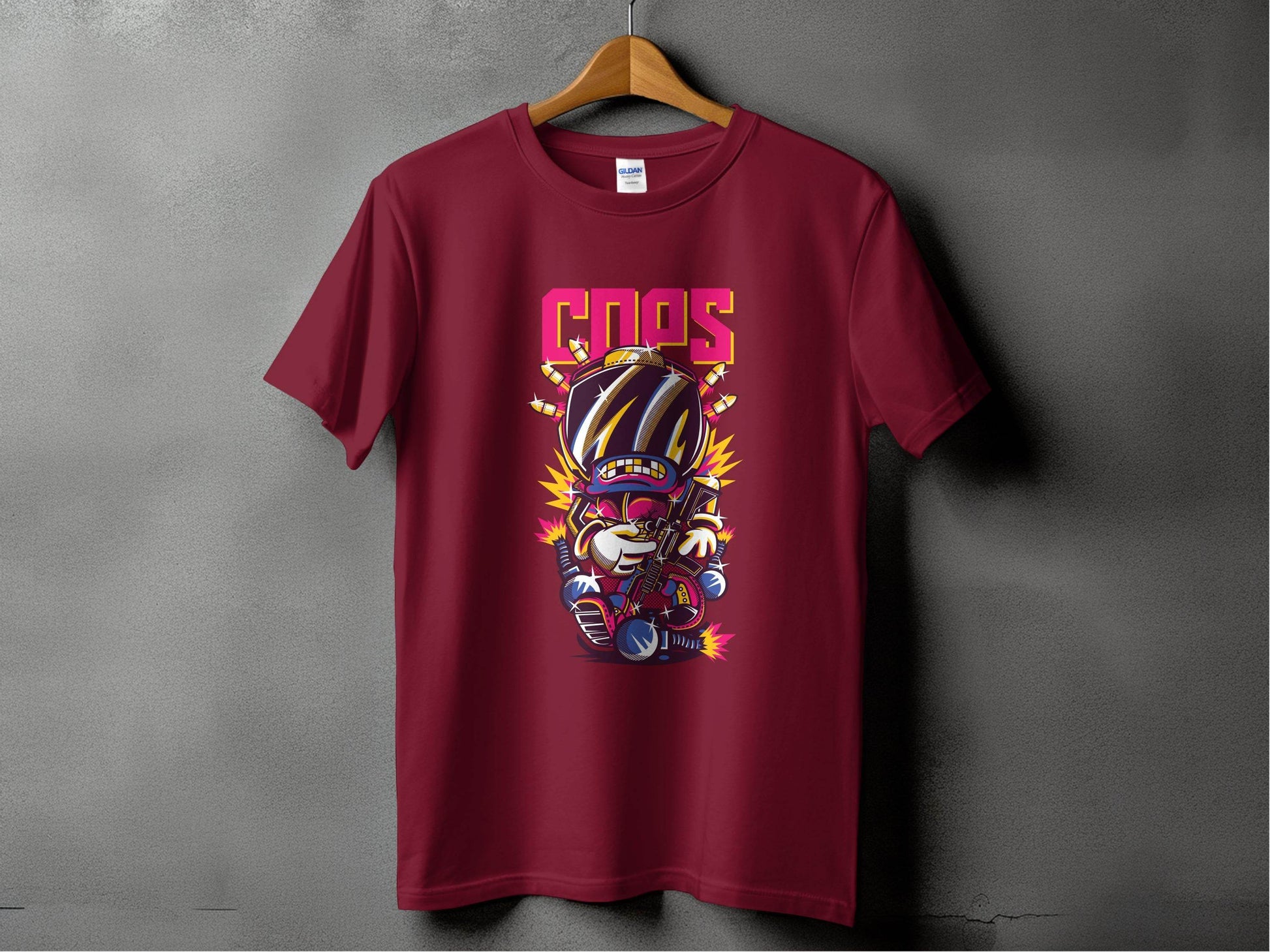 COPS Cartoon Character With Gun For Enthusiasts T-Shirt - Design & Vybe