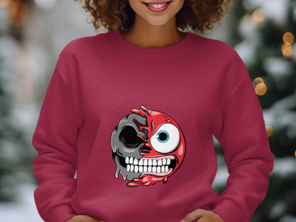 Half Skull And Cartoon Face Fun Graphic Design Sweater - Design & Vybe