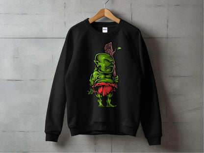 Green Troll Graphic Sweater With Red Skirt And Bat - Design & Vybe
