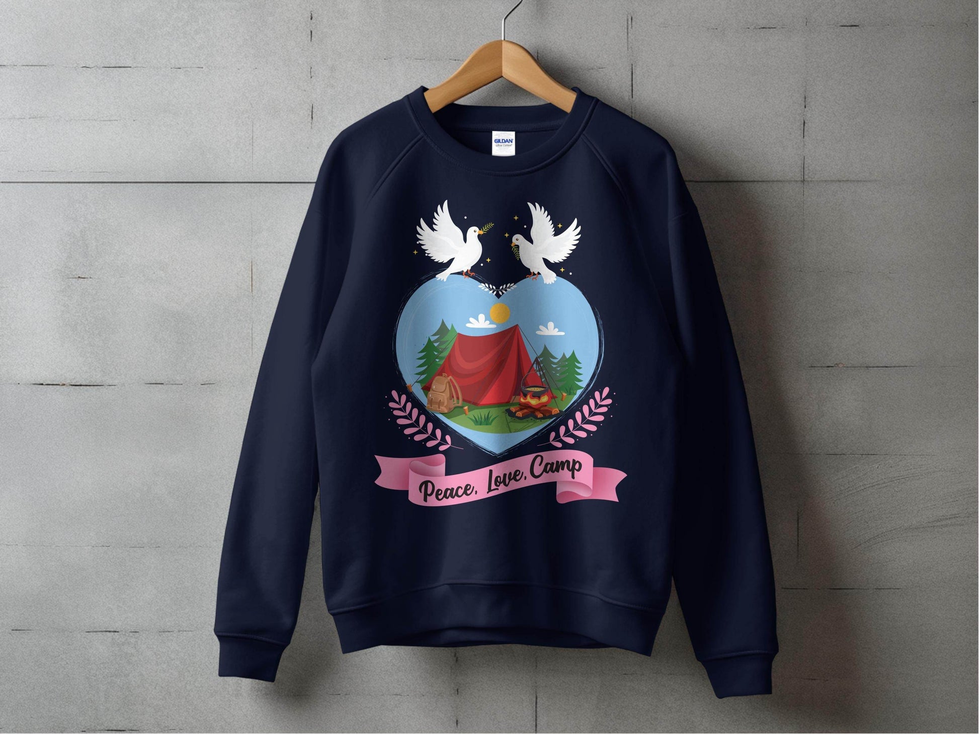 Peace Love Camp Heart and Tent Design Pigeon Art Sweater - Design & Vybe