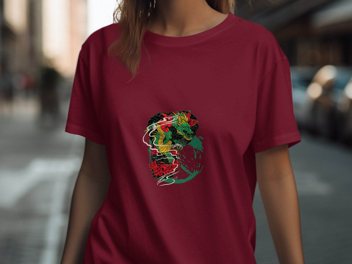 Dragon Tattoo Design with Flower Illustration Graphic T-Shirt - Design & Vybe