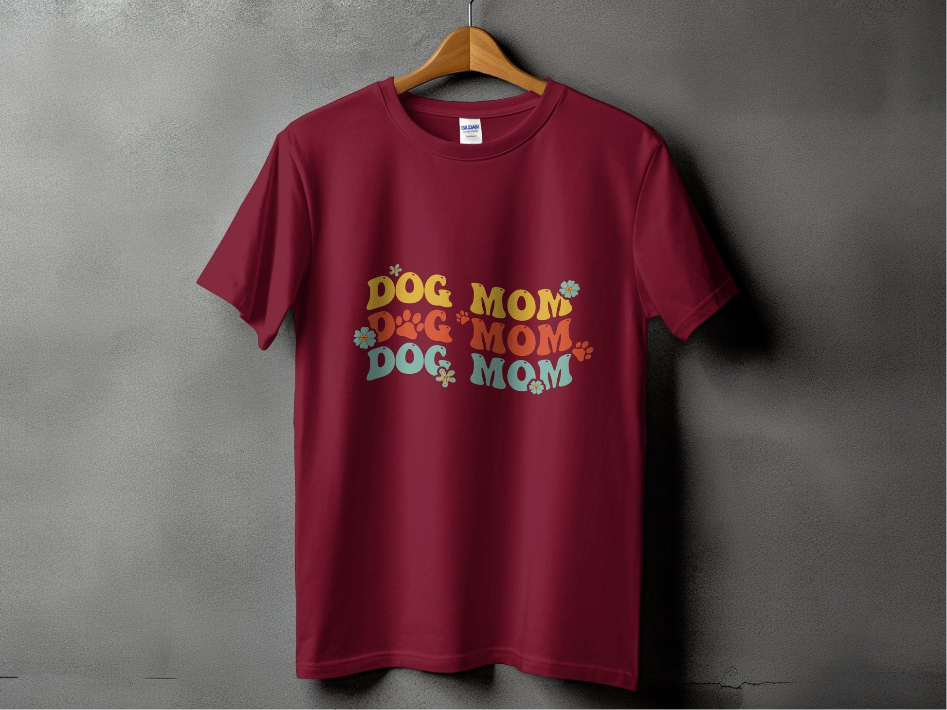 Dog Mom Retro Style with Flowers and Paw Prints T-Shirt - Design & Vybe