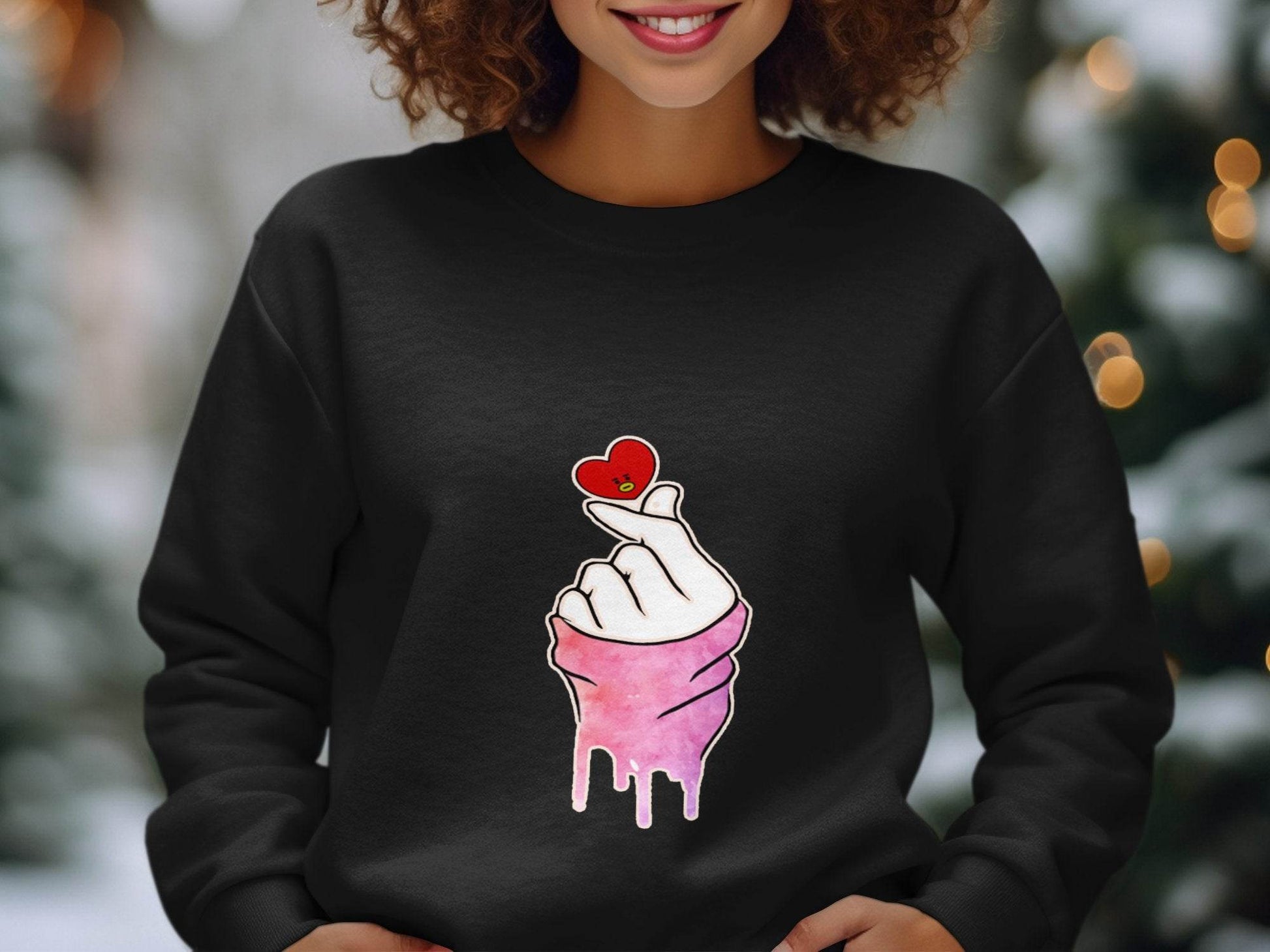 Finger Heart with a Red Heart Cartoon Drawing Hoodie - Design & Vybe