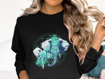 Stunning Elephant Graphic Blue Nature Design Sweater - Design & Vybe