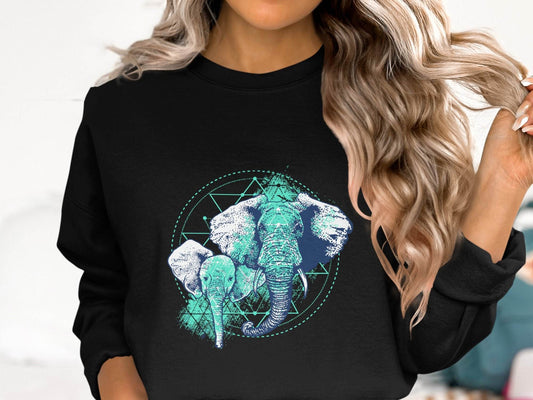Stunning Elephant Graphic Blue Nature Design Sweater - Design & Vybe