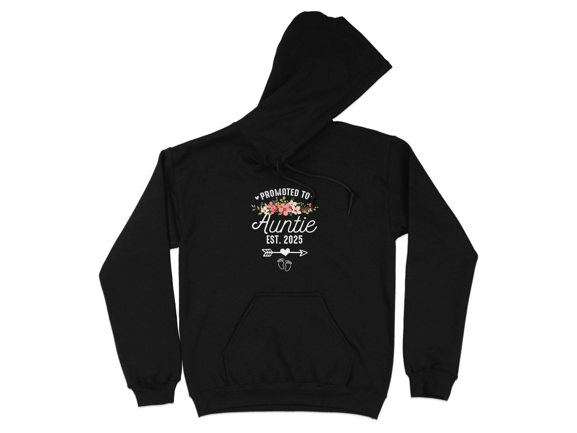 Promoted To Auntie Floral Arrow Baby Feet Est 2025 Hoodie - Design & Vybe
