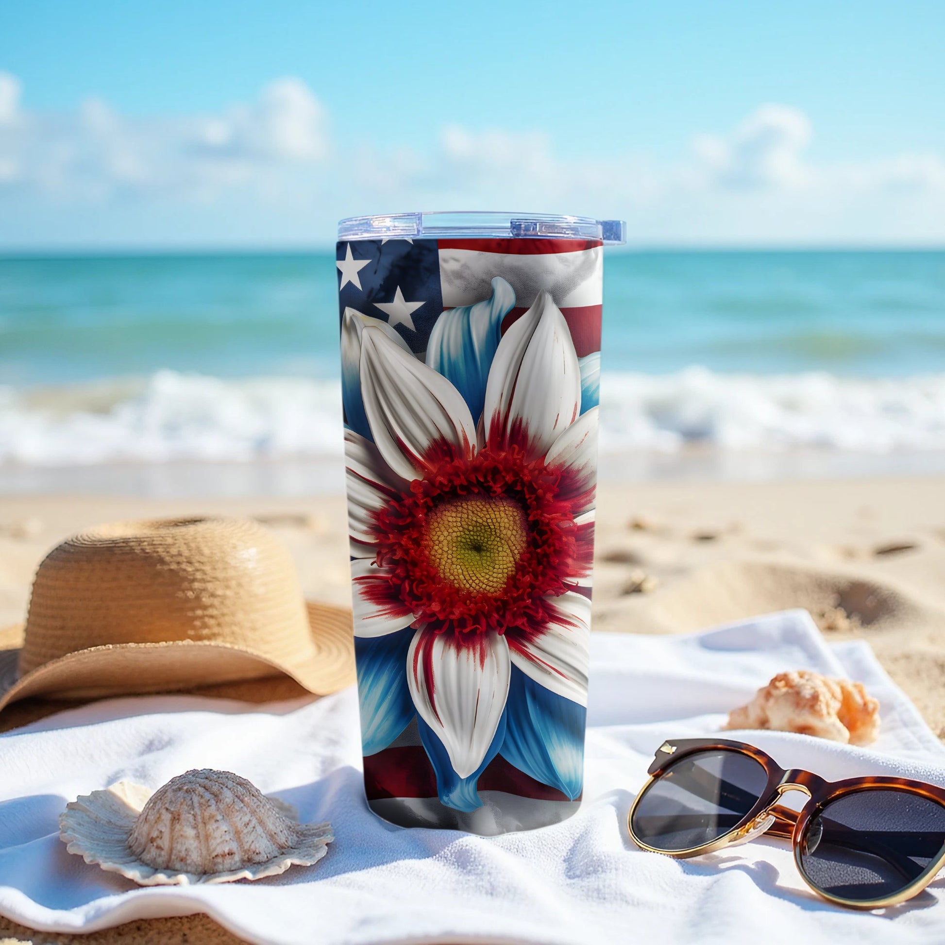Stunning Floral and Flag Design Insulated Travel Tumbler Product