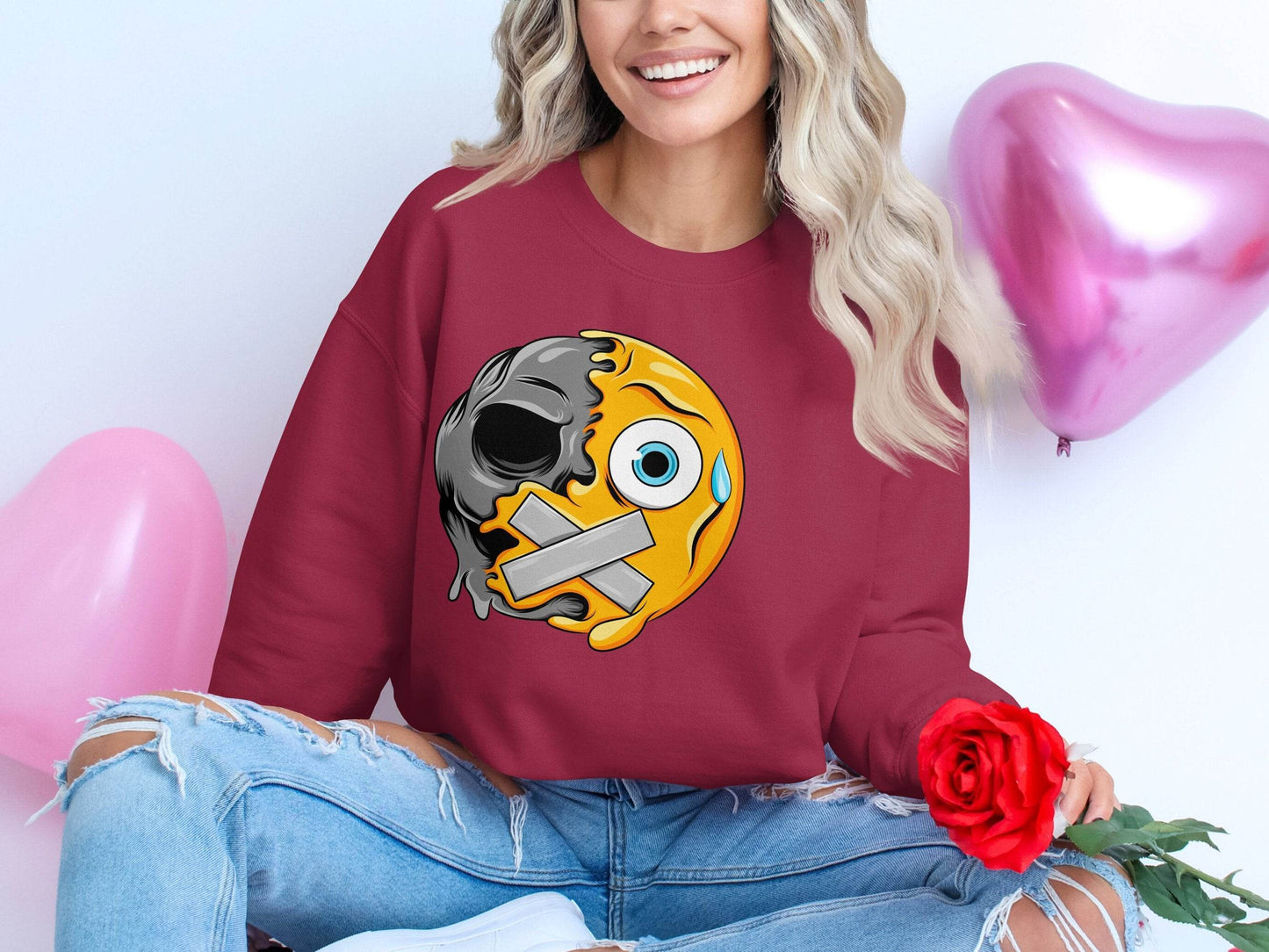 Skull and Emoji Featuring Smiley Design Graphic Sweater - Design & Vybe