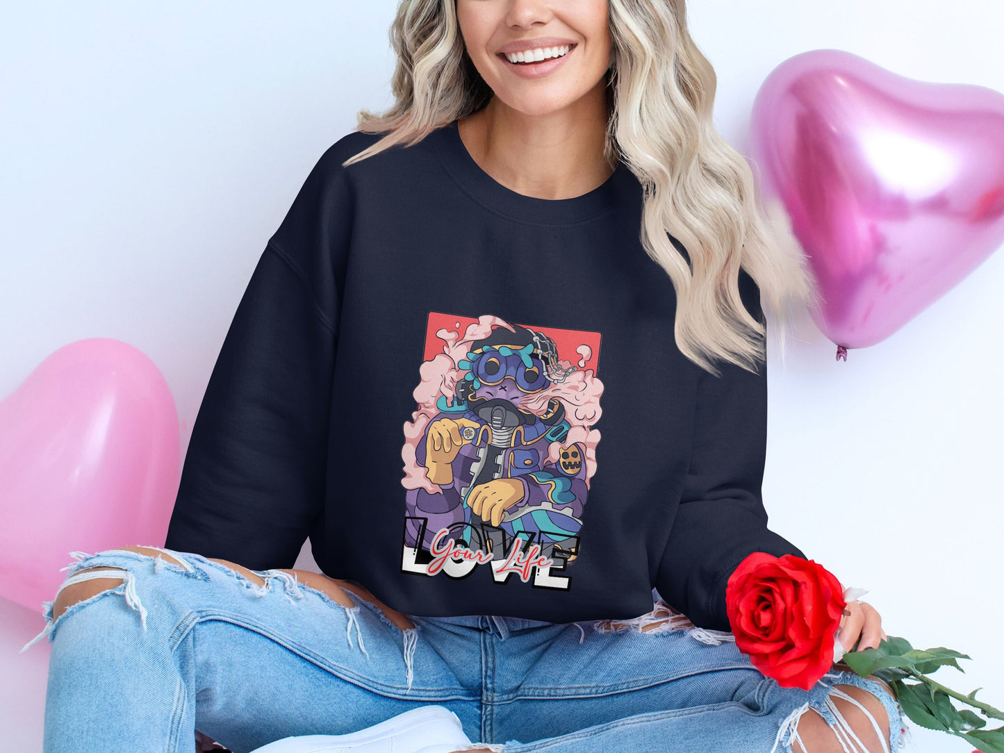 Retro Artistic Love Design on Black Sweatshirt product type