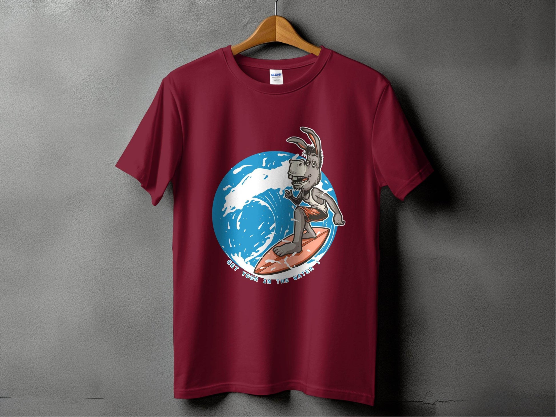 Stylish Dark Red T-Shirt with Surfing Dog Print product type