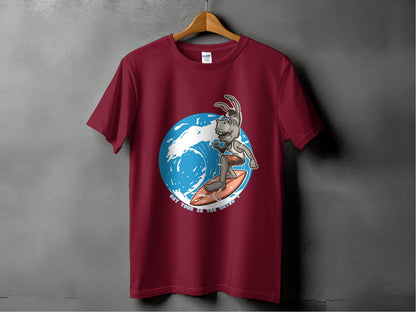 Stylish Dark Red T-Shirt with Surfing Dog Print product type