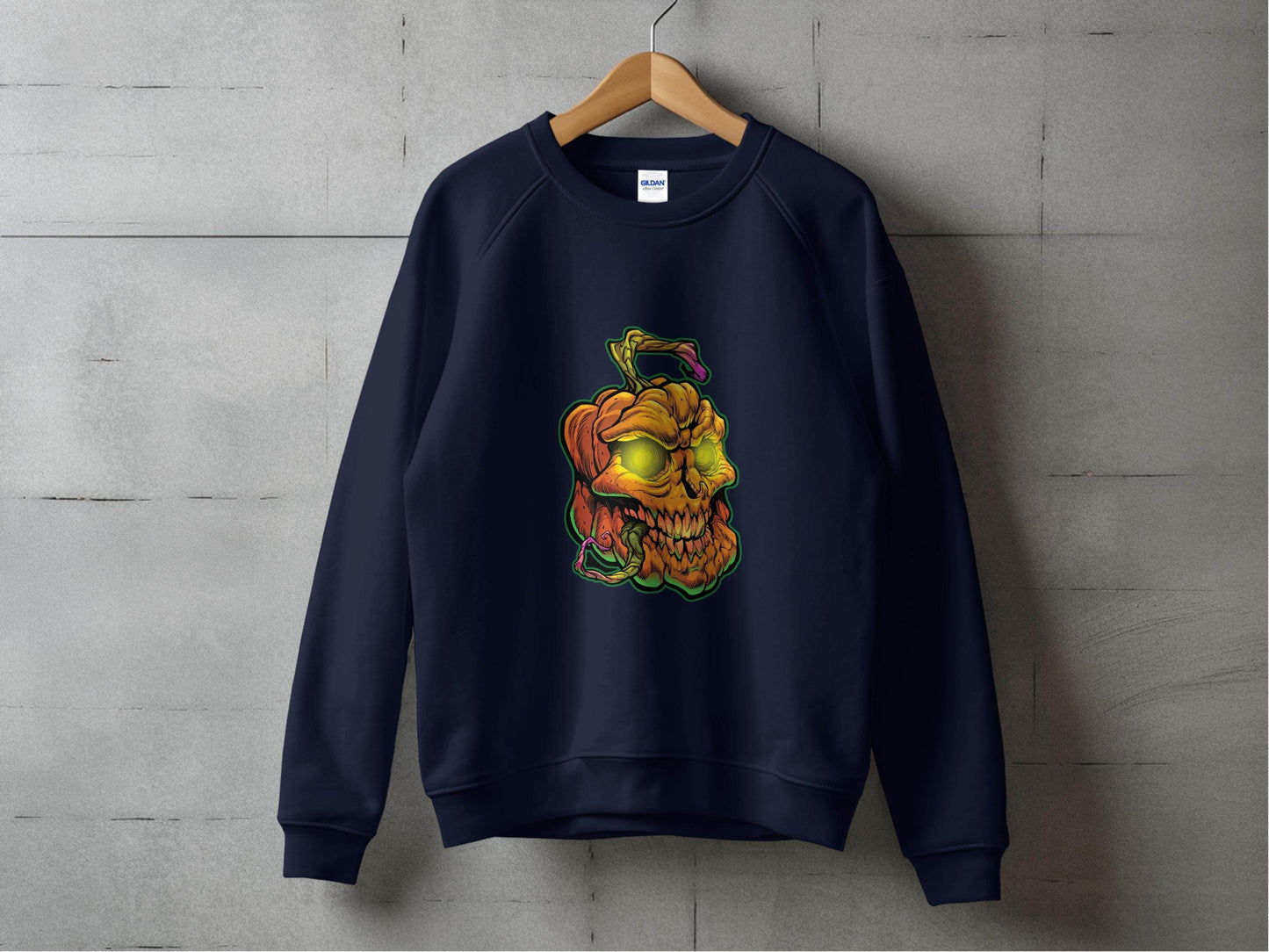 Glowing Eye Spooky Scary Pumpkin Skull Halloween Sweater - Design & Vybe