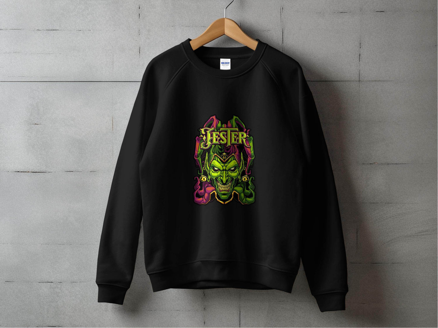 Wicked Jester Graphic Green Purple Gold Artwork Hoodie - Design & Vybe