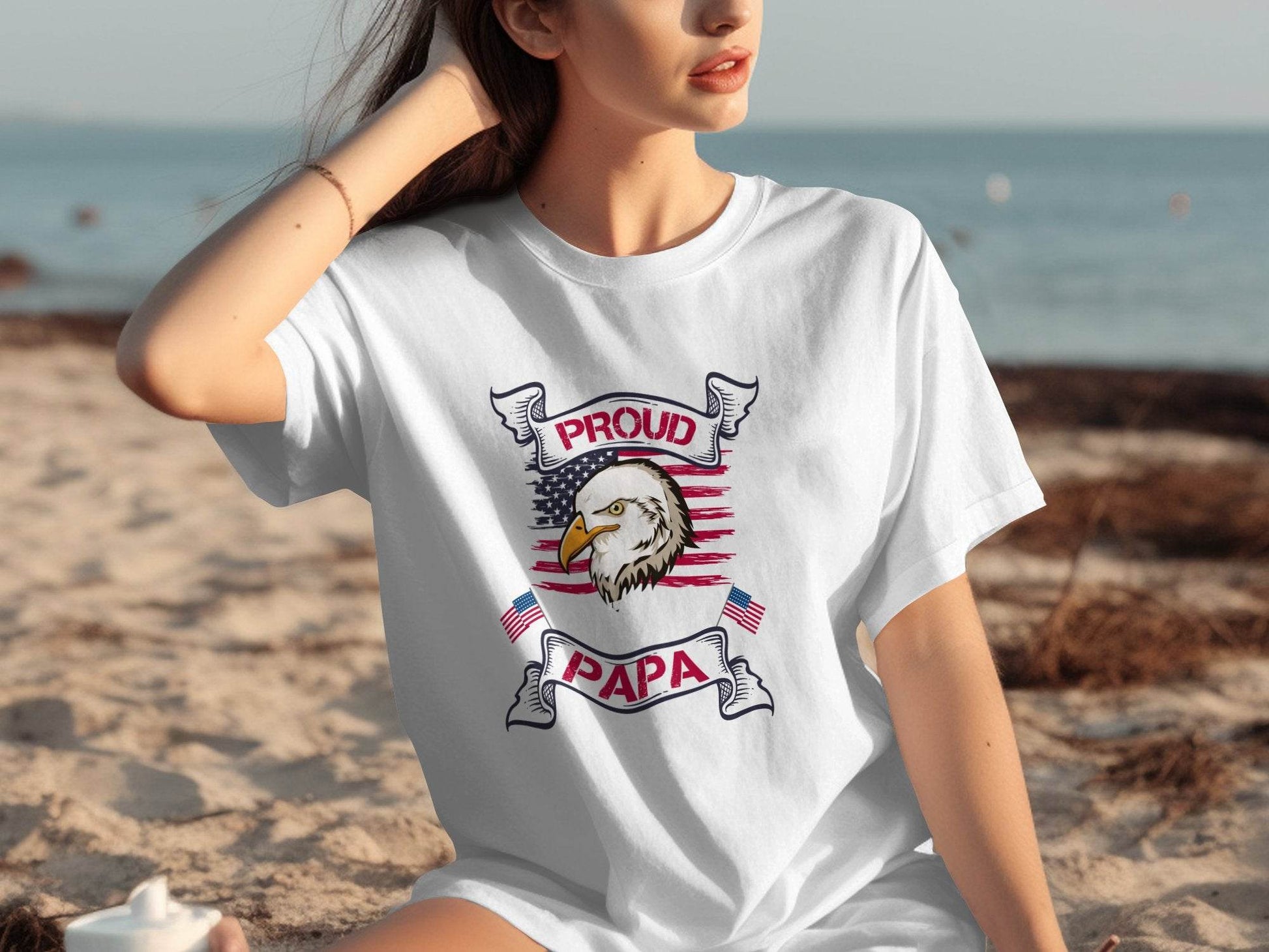 Proud American Papa USA Flag Bald Eagle T-Shirt - Design & Vybe