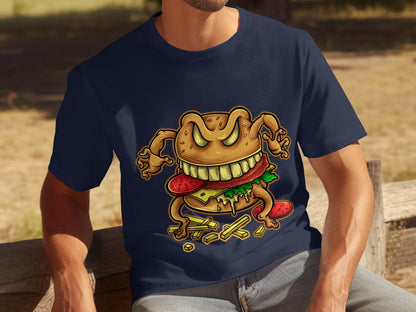 Quirky Cartoon Monster Cheeseburger Graphic T-Shirt - Design & Vybe
