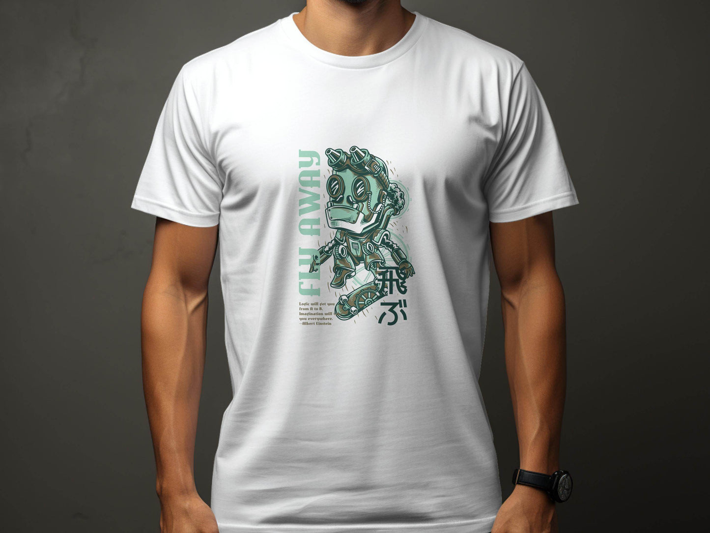 Fly Away Steampunk Robot Skateboard Graphic Design T-Shirt - Design & Vybe
