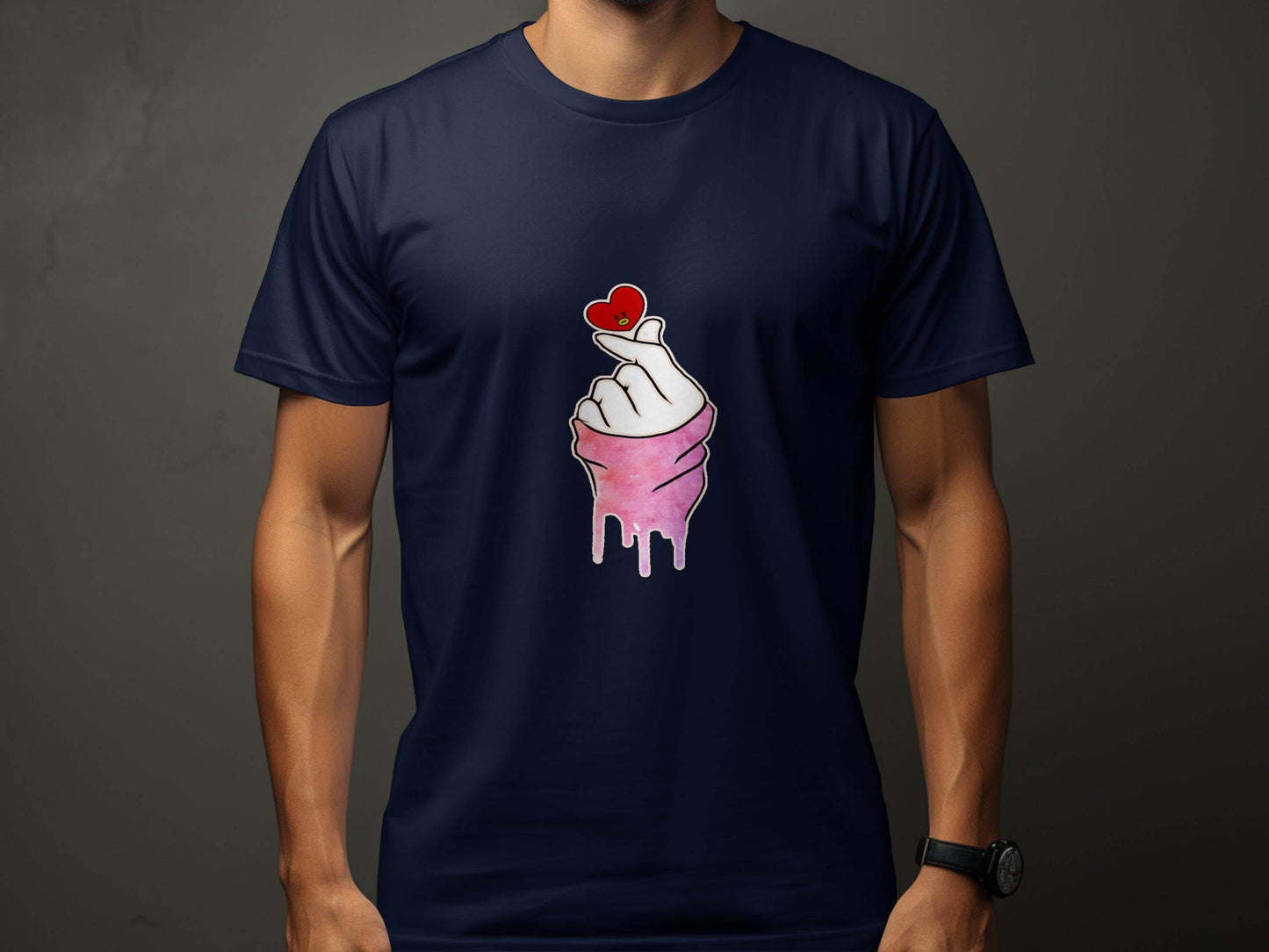 Finger Heart with a Red Heart Cartoon Drawing T-Shirt - Design & Vybe