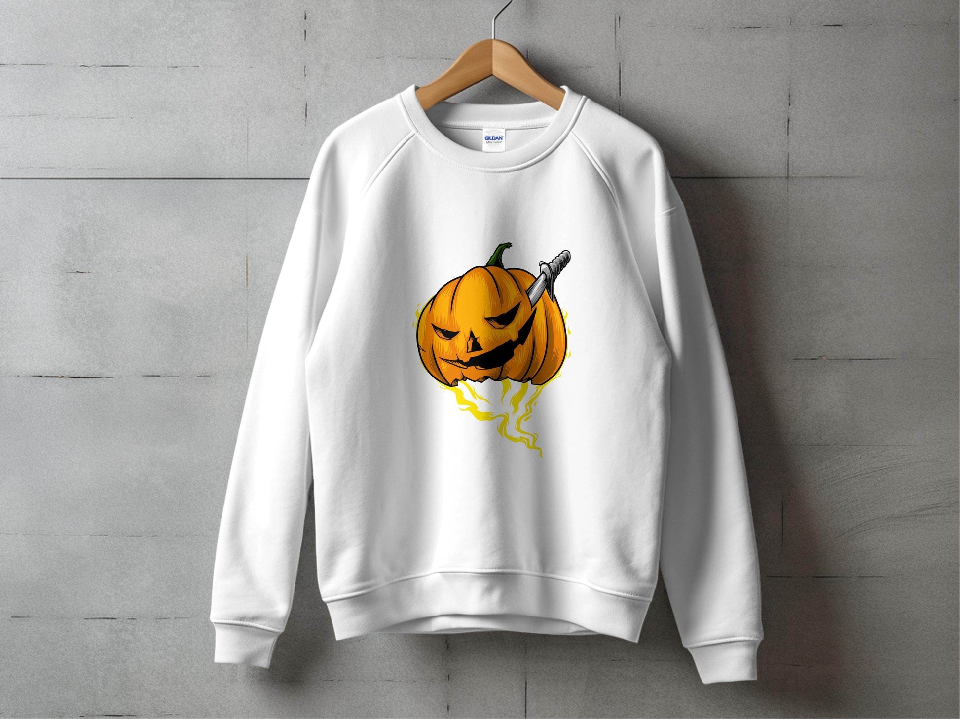 Halloween Pumpkin With Knife Illustration Design Sweater - Design & Vybe