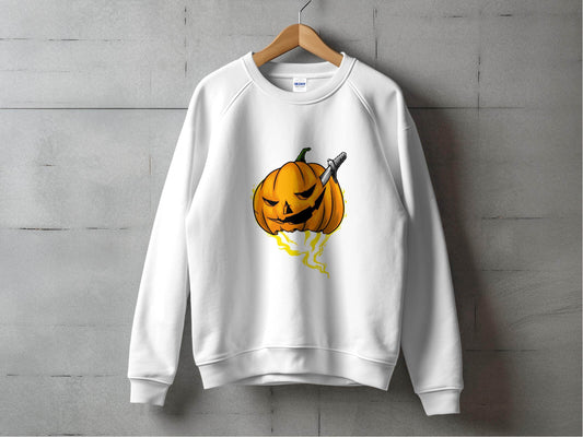 Halloween Pumpkin With Knife Illustration Design Sweater - Design & Vybe