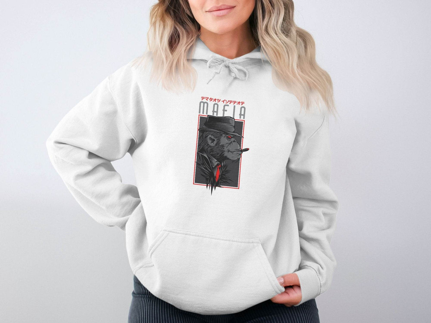Gorilla Mafia with a Hat and Red Tie Graphic Hoodie - Design & Vybe