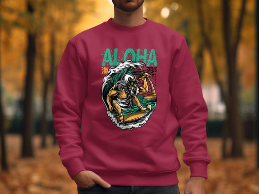 Aloha Zeus God Surf Design Graphic Artistic Sweater - Design & Vybe