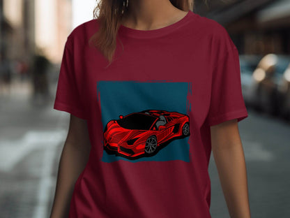Bold Red Supercar Print Graphic T-Shirt - Design & Vybe