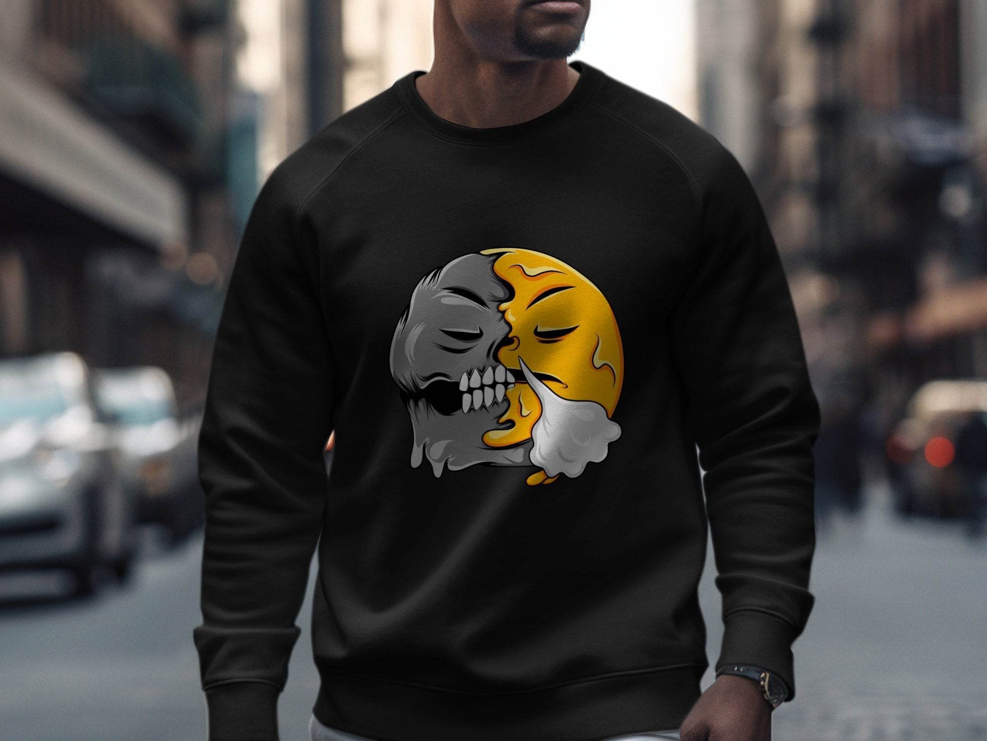 Duality of Nature Smiley Graphic Print Sweater - Design & Vybe