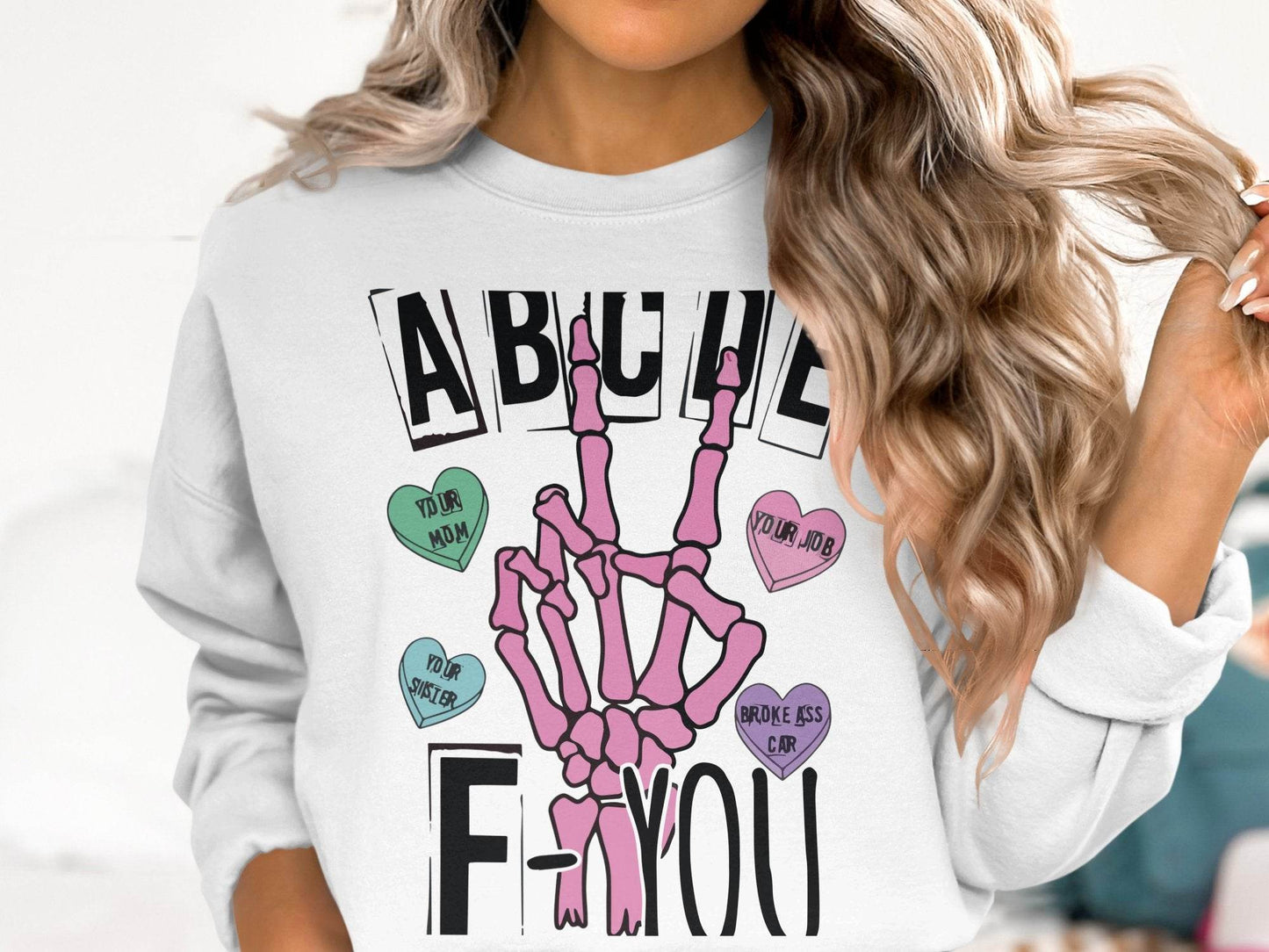 Humorous Skeleton Hand Gesture Graphic Sweater - Design & Vybe