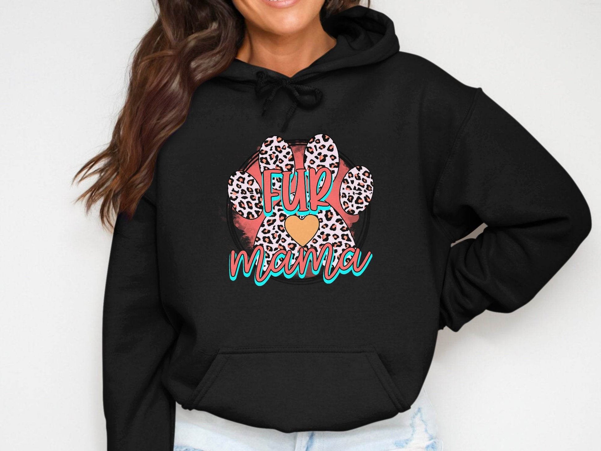 Fur Mama With Leopard Pattern Paw Print Graphic Hoodie - Design & Vybe