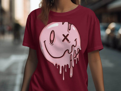 Melting Dripping Smiley Graphic Accent T-Shirt - Design & Vybe