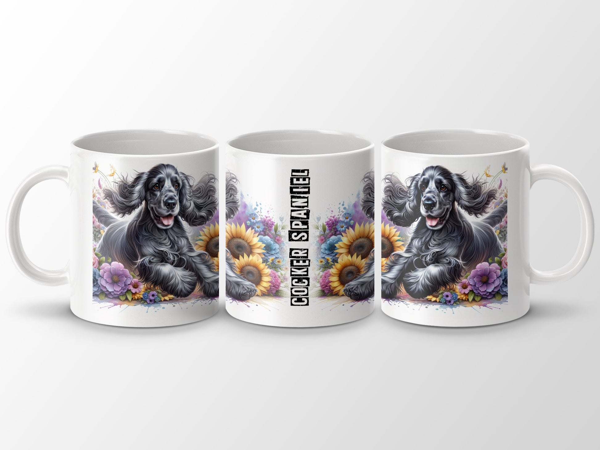 Cocker Spaniel illustration floral design coffee product