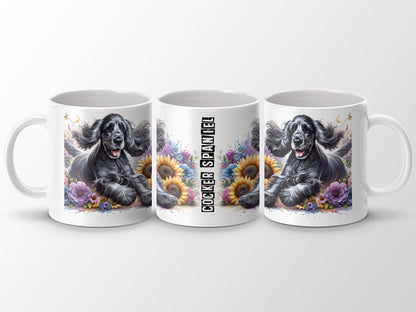 Cocker Spaniel illustration floral design coffee product