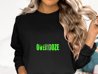 Overdoze Neon Green With Face Graphic Trendy Image Sweater - Design & Vybe