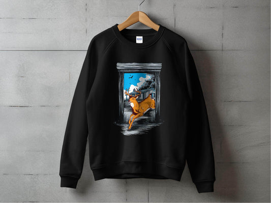 Wildlife Escape Deer Graphic Sweater - Design & Vybe