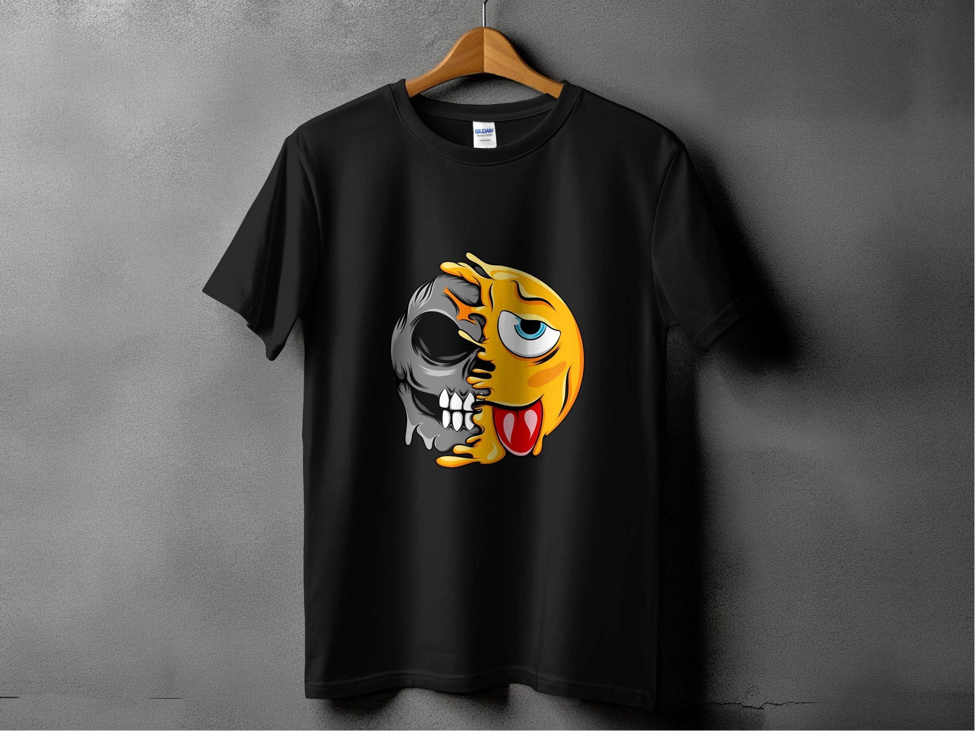 Edgy Skull and Funny Face Duality Creative Smiley T-Shirt - Design & Vybe