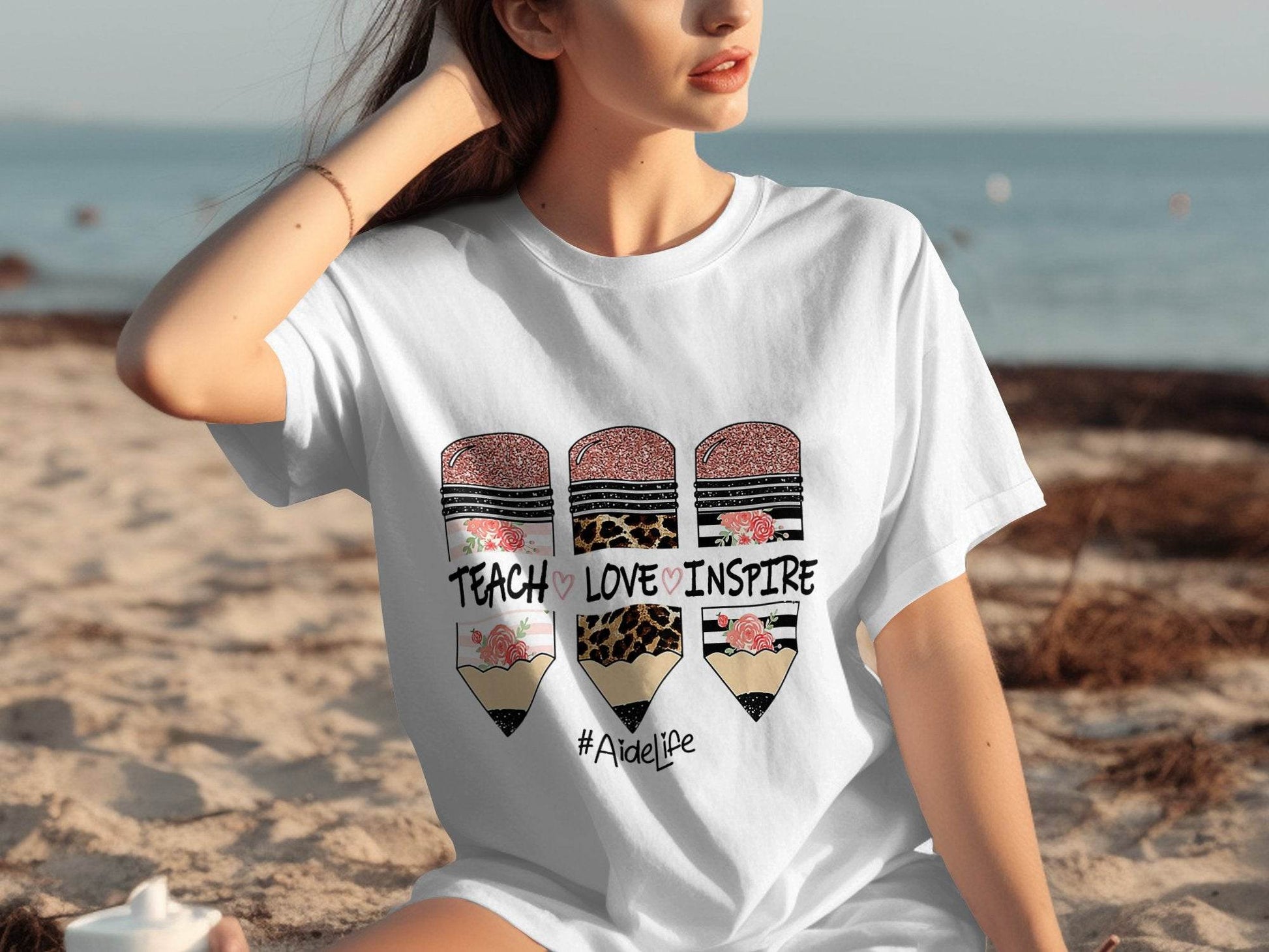 Teach Love Inspire Pencils for Teachers AideLife T-Shirt - Design & Vybe