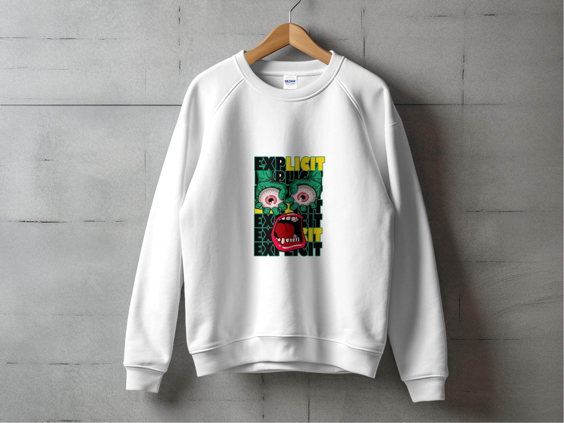 Explicit Graphic with Eyes and Mouth Design Sweater - Design & Vybe