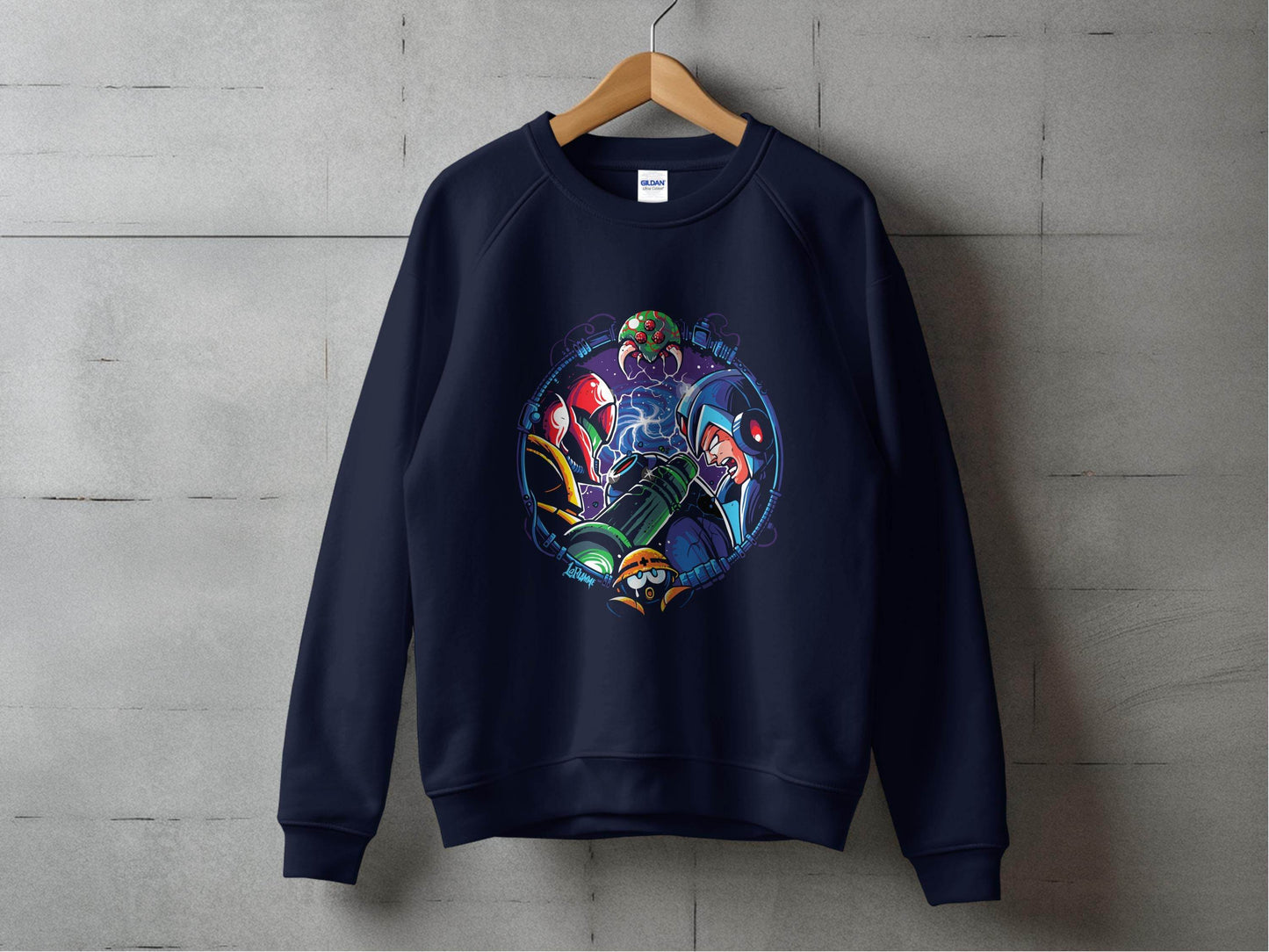 Metroid Meets Mega Man Character Design in Space Sweater - Design & Vybe